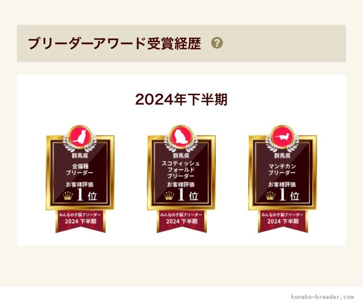 2024下半期の受賞です！2025上半期は家事育児に手一杯になってしまいました(｡>_<｡)｜阿部　哲也(あべ　てつや)ブリーダー(群馬県・スコティッシュフォールドなど・KCC登録)の紹介写真5