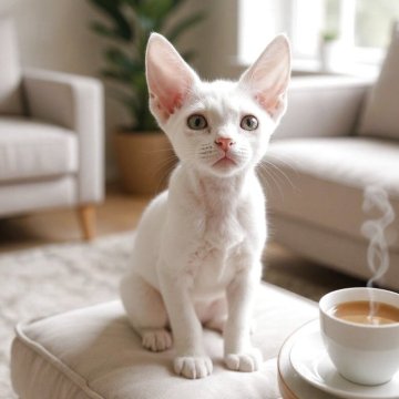 デボンレックス【兵庫県・男の子・2025年8月12日・レッドリンクスポイント&ホワイト】の写真「お母さんと同じ　ブルーアイのキレイな子です」