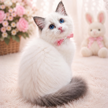ラグドール【福島県・女の子・2026年5月15日・ブルーポイントバイカラー】の写真「パパ猫外産🐱深いブルーの瞳が魅力的な女の子❀˖°」